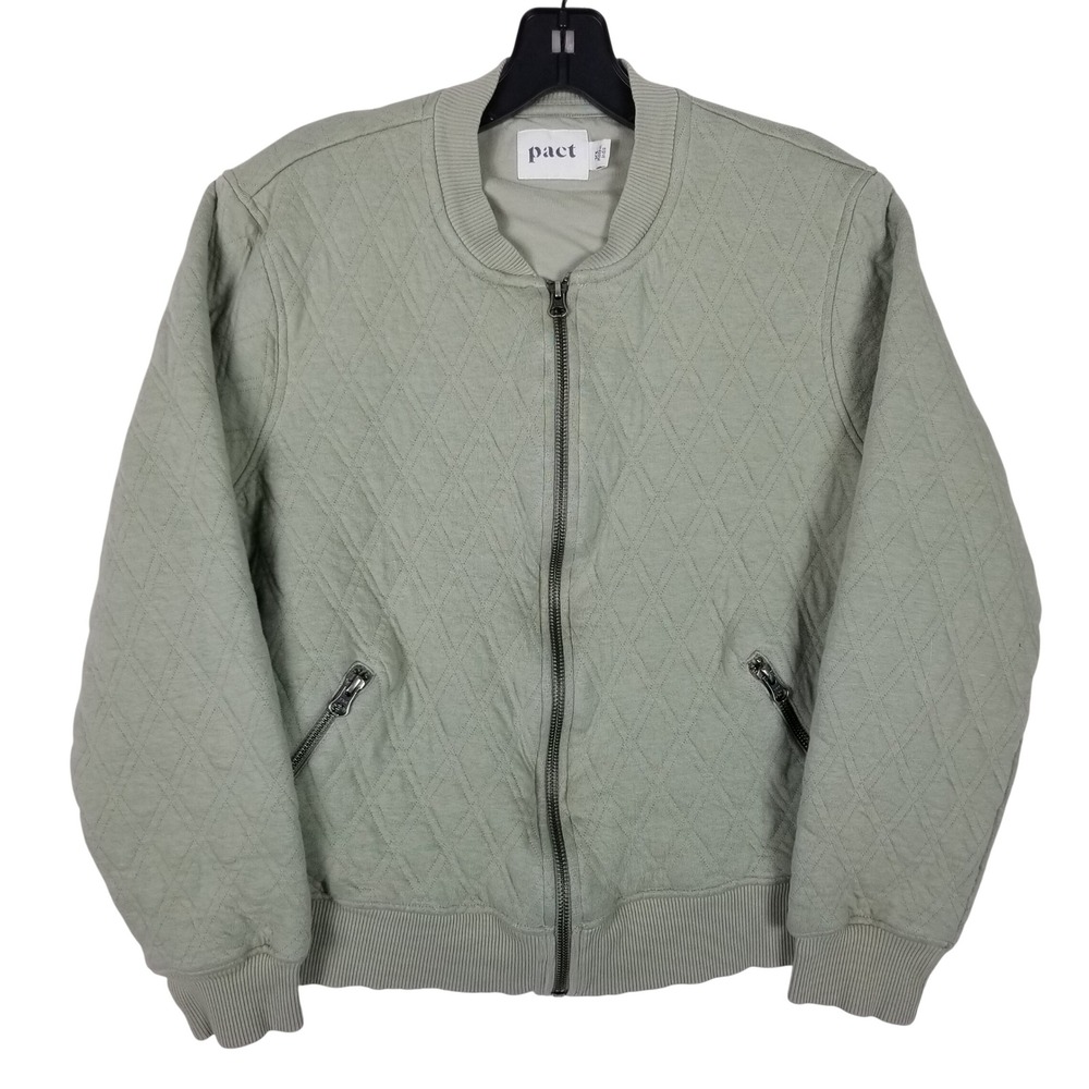 Pact Bomber Jacket Women XL Sage Green Organic Cotton Quilted Full Zip